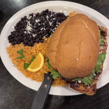 El Jardin - Chicken torta w/ whole black beans and rice - Mexican Near Me - Manteca, California