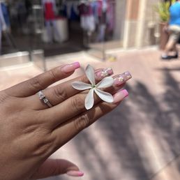 Strawberry nails (gelx with pink French tip and daisy flowers)