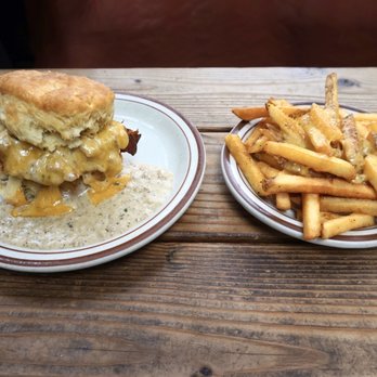 Pine State Biscuits - The Reggie and a side of Cheesy Cajun Fries - Southern Near Me - Portland, Oregon