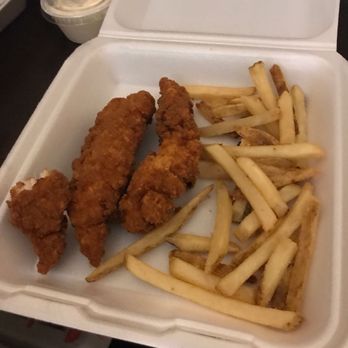Plaza Cafe - In the menu, one portion have THREE CHICKEN FINGERS. What happened on the 3rd one? And those ugly fries. - Breakfast & Brunch Near Me - Honolulu, Hawaii
