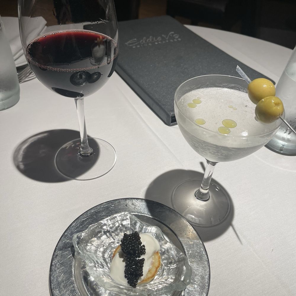 Eddie V's Prime Seafood - The Caviar Martini* and some vino -delish - Seafood Near Me - La Jolla, California Eddie V's Prime Seafood - The Caviar Martini* and some vino -delish - Seafood Near Me - La Jolla, California