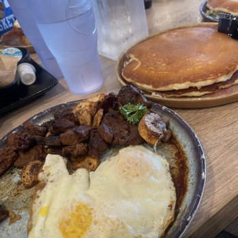 Aloha Stacks - 2 Eggs and 1 Protein (Hibachi Steak) + 2 pancakes - Breakfast & Brunch Near Me - Whittier, California