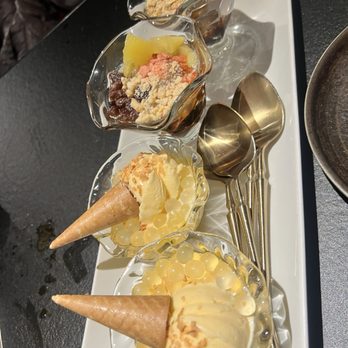 The X Pot - Dessert chef's choice cristal, Boba ice cream, and a jelly bean mixture dessert (my least favorite part of the meal) - Asian Fusion Near Me - Las Vegas, Nevada