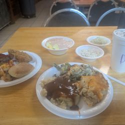 Fried chicken leg, Brisket Enchilada, Meatloaf, delicious Mac and Cheese and more.