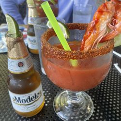 Mariscos La Costa Mexican Seafood Grill - Michelada with added shrimp (+$1.50)