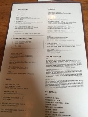 Menu photo 3 Shelter Restaurant Tofino, BC