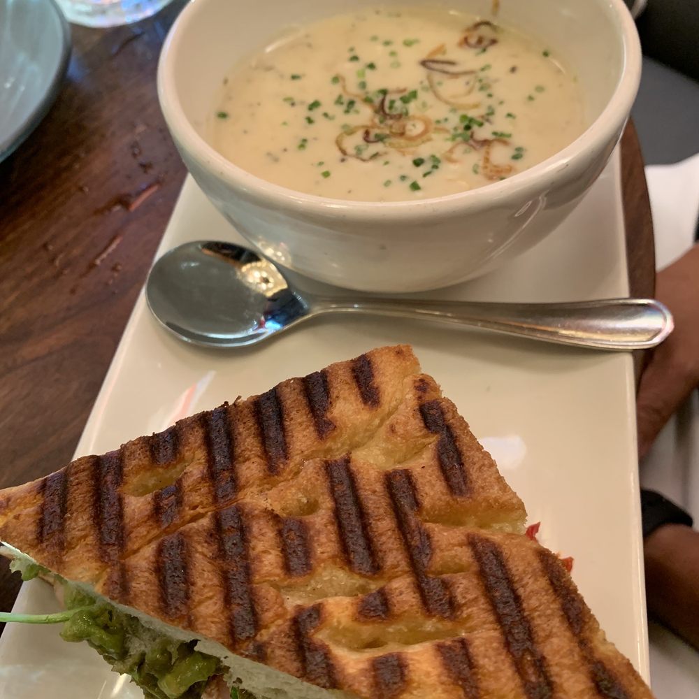 Postino Uptown Park - Potato leek - SOUP OF THE MOMENT (CUP) and West Coaster Panini - Wine Bars Near Me - Houston, Texas Postino Uptown Park - Potato leek - SOUP OF THE MOMENT (CUP) and West Coaster Panini - Wine Bars Near Me - Houston, Texas