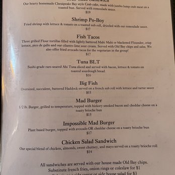 Madigan's Waterfront - Sandwich menu - Seafood Near Me - Occoquan, Virginia