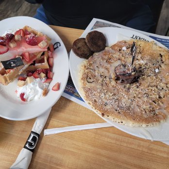 Grumpy's Restaurant - Strawberry shortcake waffle and cinnamon roll pancake - Breakfast & Brunch Near Me - Orange Park, Florida