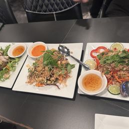 Conch grilled with scallion oil, chicken salad and rare beef salad with lime dressing. Conch grilled with scallion oil, chicken salad and rare beef salad with lime dressing.
