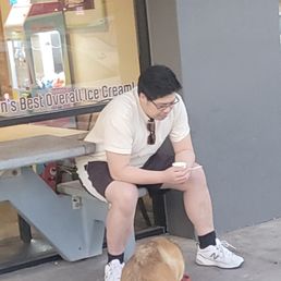This clown took his overweight pound puppy inside the ice cream store, and that fat slug ( the dog) was slobbering on yhe floor. This clown took his overweight pound puppy inside the ice cream store, and that fat slug ( the dog) was slobbering on yhe floor.