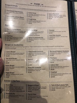Menu photo 8 Leary's Landing Irish Pub Bar Harbor, ME
