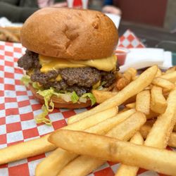 BFF Burgers Fish and Fries  - Better angle of the double cheeseburger and fries