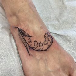 Bee Ink Tattoo - Lily of the valley tattoo on right foot