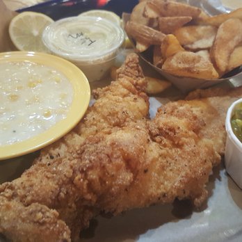 Blanco BBQ - Generous portion of catfish with creamed corn and French fries. - Barbeque Near Me - San Antonio, Texas Blanco BBQ - Generous portion of catfish with creamed corn and French fries. - Barbeque Near Me - San Antonio, Texas