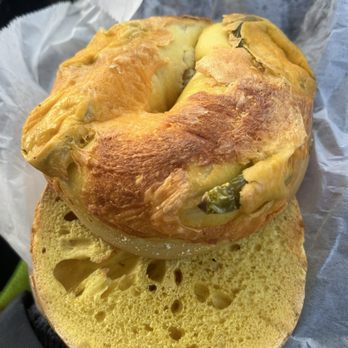 Village Bagels - Jalapeño & Cheddar Bagel toasted plain - Delis Near Me - Westport, Connecticut Village Bagels - Jalapeño & Cheddar Bagel toasted plain - Delis Near Me - Westport, Connecticut