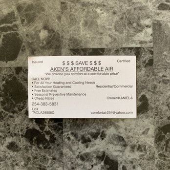 Aken's Affordable Air - Business card. - Heating & Air Conditioning/HVAC Near Me - Killeen, Texas