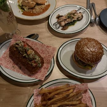 Extra Wavy - Salmon, chicken thigh skewer, lobster donut, lamb burger and 1/2 order fries - Seafood Near Me - St. Louis, Missouri Extra Wavy - Salmon, chicken thigh skewer, lobster donut, lamb burger and 1/2 order fries - Seafood Near Me - St. Louis, Missouri