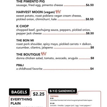 Big Bon Bodega - Bagel/breakfast/lunch menu. Online ordering menu doesn't reflect current offerings or prices - Bagels Near Me - Savannah, Georgia