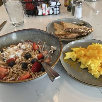 The Breakfast Corner - Yougart bowl 2 eggs scrambled with cheese and multigrain wheat toast - Breakfast & Brunch Near Me - St. Louis, Missouri The Breakfast Corner - Yougart bowl 2 eggs scrambled with cheese and multigrain wheat toast - Breakfast & Brunch Near Me - St. Louis, Missouri
