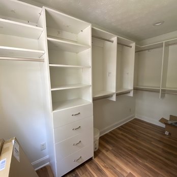 A.I.R. Kitchen & Bath Center - A master closet was installed by adding a wall at the end of our long bedroom. A barn door was installed and shelving as shown here. - General Contractors Near Me - Johns Creek, Georgia A.I.R. Kitchen & Bath Center - A master closet was installed by adding a wall at the end of our long bedroom. A barn door was installed and shelving as shown here. - General Contractors Near Me - Johns Creek, Georgia