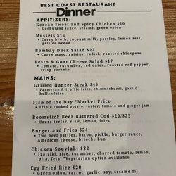 Best Coast Restaurant - Best Coast dinner menu Aug 2024