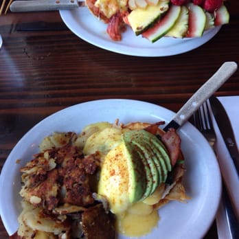 Victorian Cafe - Amazing half orders of the fresh smoked salmon eggs Benedict with fruit and my California Benedict with potatoes and avocado! - Breakfast & Brunch Near Me - Bend, Oregon Victorian Cafe - Amazing half orders of the fresh smoked salmon eggs Benedict with fruit and my California Benedict with potatoes and avocado! - Breakfast & Brunch Near Me - Bend, Oregon