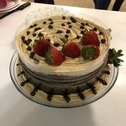 Chocolate cake with Brigadeiro (Brazilian chocolate fudge) and fresh strawberries