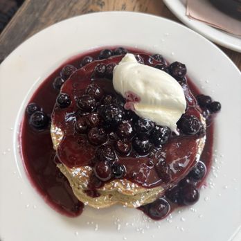 Gjelina - Lemon ricotta Blueberry Buckwheat Pancakes, Blueberry Compote & Creme Fraiche - New American Near Me - Venice, California Gjelina - Lemon ricotta Blueberry Buckwheat Pancakes, Blueberry Compote & Creme Fraiche - New American Near Me - Venice, California