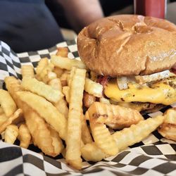 Eat ‘N Geaux Grill - 5. All-American Burger 8 oz homemade burger patty w/ American cheese) geaux geaux sauce, lettuce, tomatoes, pickles, red onions &..