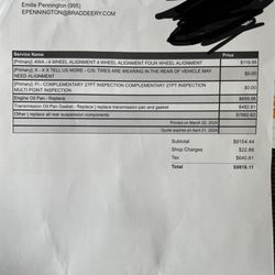 Brad Deery Ford - Brad Deery's repair estimate