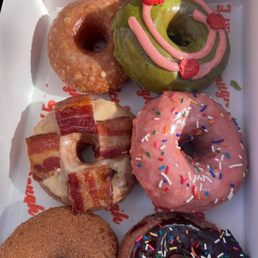 Matcha Raspberry, Glazed, Maple Bacon, Strawberry, Chocolate and Cinnamon Sugar
