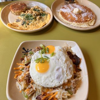 Snooze, an A.M. Eatery - Spuds deluxe and 3 egg omelette with a pancake on the side - Breakfast & Brunch Near Me - Tustin, California Snooze, an A.M. Eatery - Spuds deluxe and 3 egg omelette with a pancake on the side - Breakfast & Brunch Near Me - Tustin, California