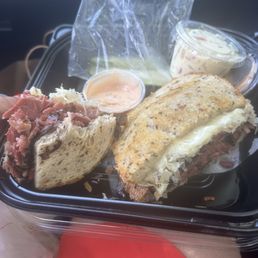 The pastrami with the orange sauce was so good! The pickles delish! The pastrami with the orange sauce was so good! The pickles delish!