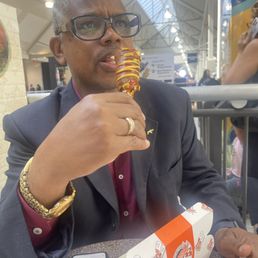 The Mr. With his half cheese half beef dog The Mr. With his half cheese half beef dog