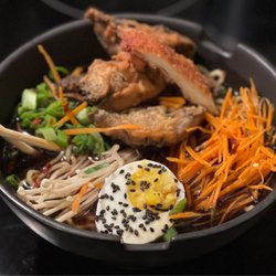 Ramen Racine - Mushroom ramen with a slice of chicken stolen from my daughter and sesame egg from my husband.
