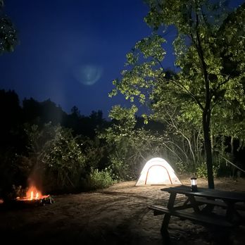 Crooked Mountain - Site 5 campsite by the creek at night - Campgrounds Near Me - Floyd, Virginia Crooked Mountain - Site 5 campsite by the creek at night - Campgrounds Near Me - Floyd, Virginia