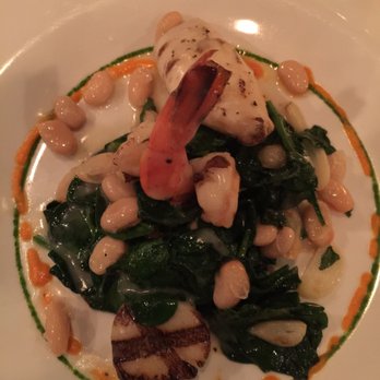 Ancona Bistro - Grilled seafood appetizer: One shrimp one scallop one piece of calamari some good white beans pile of spinach - Italian Near Me - Gillette, New Jersey
