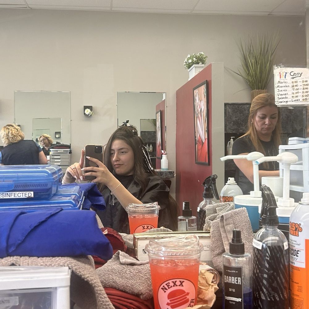 Exquisite Studios - Me before the highlights done  Area is kept very clean - Hair Salons Near Me - Bell Gardens, California