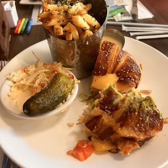 Whiskey Down Diner - Pretzel croissant roasted chicken melt. With a side of truffle frys - Bars Near Me - Farmingdale, New York