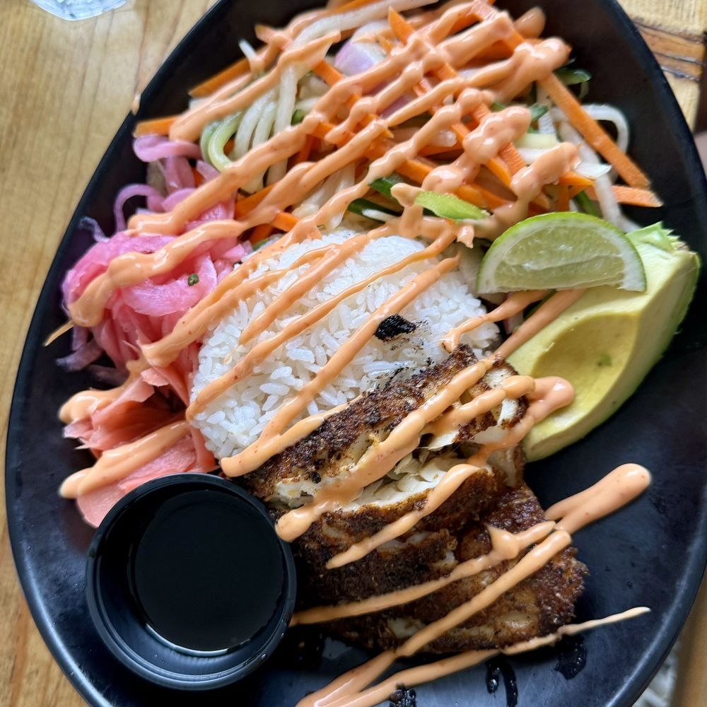 Shuck Station - "Poke bowl" w/blackened haddock (they were out of raw tuna) - Seafood Near Me - Newcastle, Maine