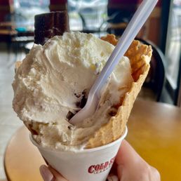 a hand holding a cone of ice cream
