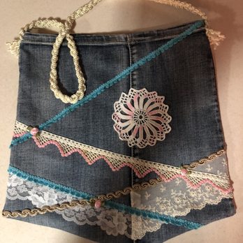 Marigold Mansion - Vintage crochet and denim bag. - Sewing & Alterations Near Me Marigold Mansion - Vintage crochet and denim bag. - Sewing & Alterations Near Me