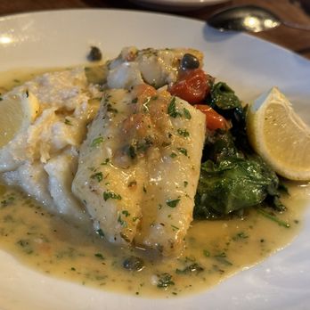 Pranzi - Wild Alaskan Cod with mashed potatoes and spinach, capers & cherry tomatoes. - Italian Near Me - San Carlos, California Pranzi - Wild Alaskan Cod with mashed potatoes and spinach, capers & cherry tomatoes. - Italian Near Me - San Carlos, California