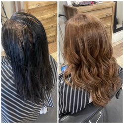 Black Velvet Hair Studio By Bethany - She'd colored her hair with black box dye and realized she didn't like it black any longer. We matched her natural tone for easy maintenance