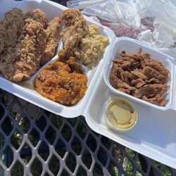 Hub City Chicken & More - Onion rings chicken tenders sweet potato crunch macaroni and cheese