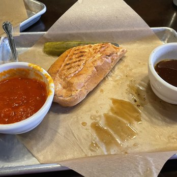 Miners Saloon - French dip panini with a side of homemade tomato soup, delicious. - Cocktail Bars Near Me - Golden, Colorado Miners Saloon - French dip panini with a side of homemade tomato soup, delicious. - Cocktail Bars Near Me - Golden, Colorado