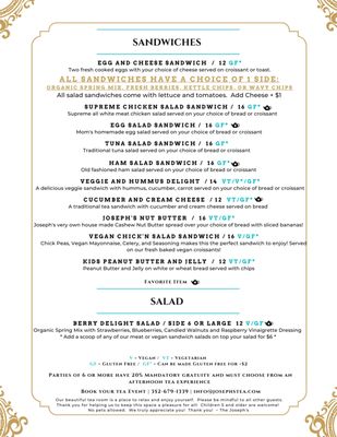 Menu photo 5 Joseph's Tea Room Clearwater, FL