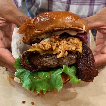 Grill 'Em All - 1/2 lb. Cowboy from Hell Burger - Burgers Near Me - Long Beach, California Grill 'Em All - 1/2 lb. Cowboy from Hell Burger - Burgers Near Me - Long Beach, California