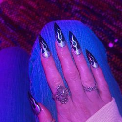 Allure Nails & Spa - Black stiletto w/ silver flames